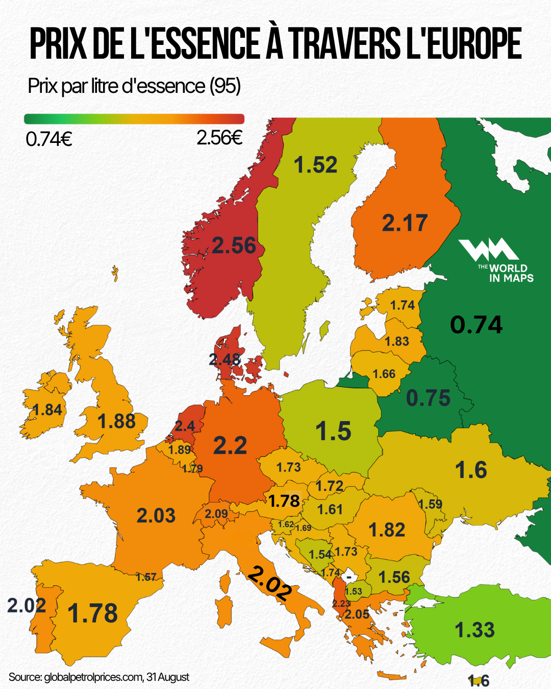 Essence : de 37 à 128 euros le plein selon le pays européen