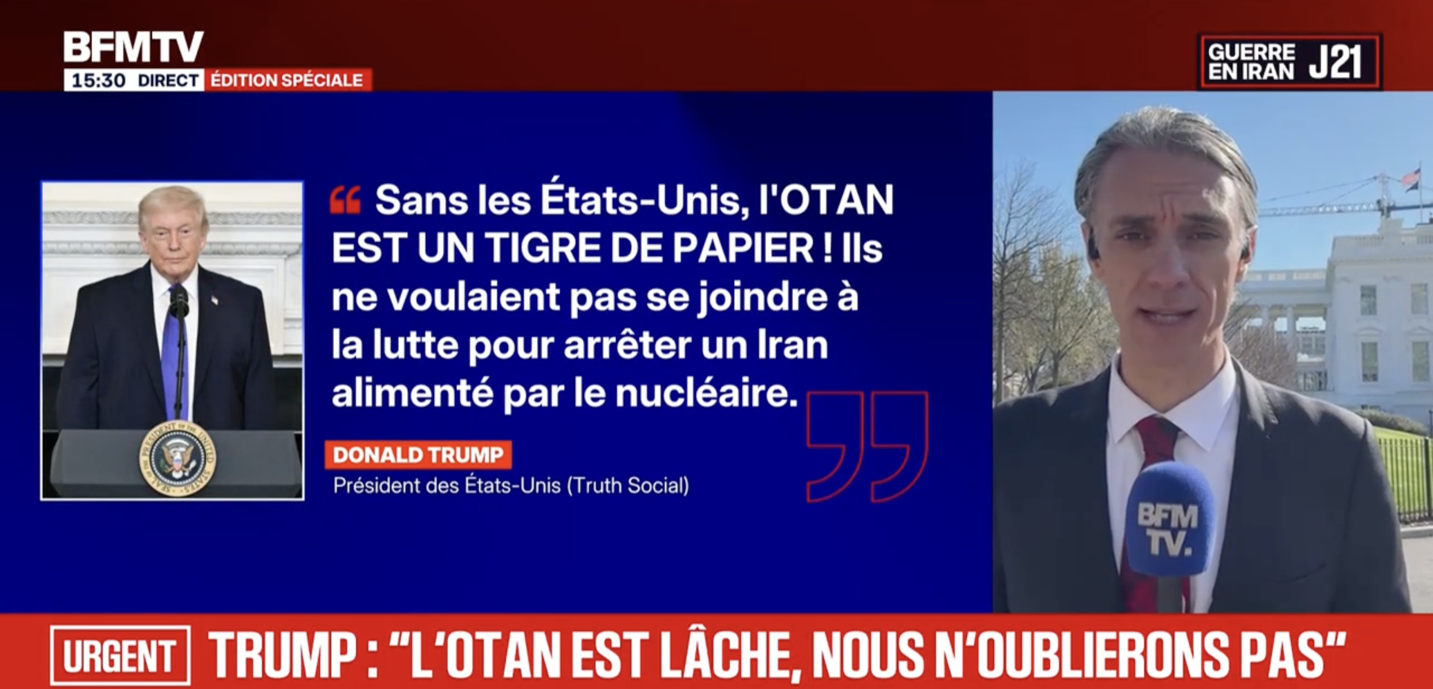 Donald Trump accuse les pays de l'Otan d'être des « lâches » pour leur refus de participer à une manoeuvre militaire dans le détroit d'Ormuz