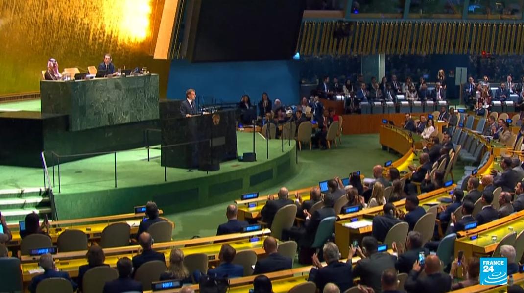 Le discours du président Macron à l'ONU annonçant la reconnaissance de l'Etat de Palestine, le 22 septembre 2025.