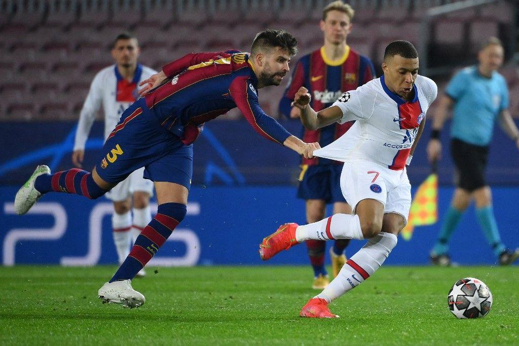 Kylian Mbappé Gérard Piqué PSG FC Barcelone ligue des champions 2021 AFP