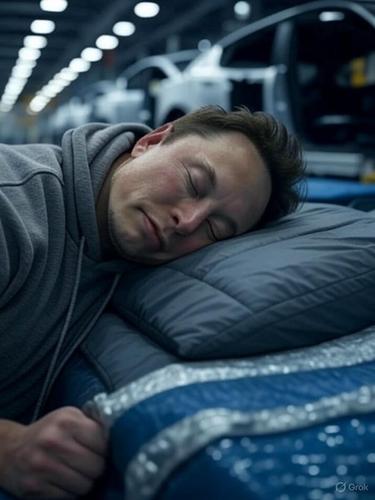 Elon Musk dort à l'usine.