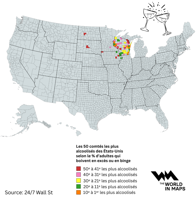Les 50 comtés les plus alcoolisés des Etats-Unis