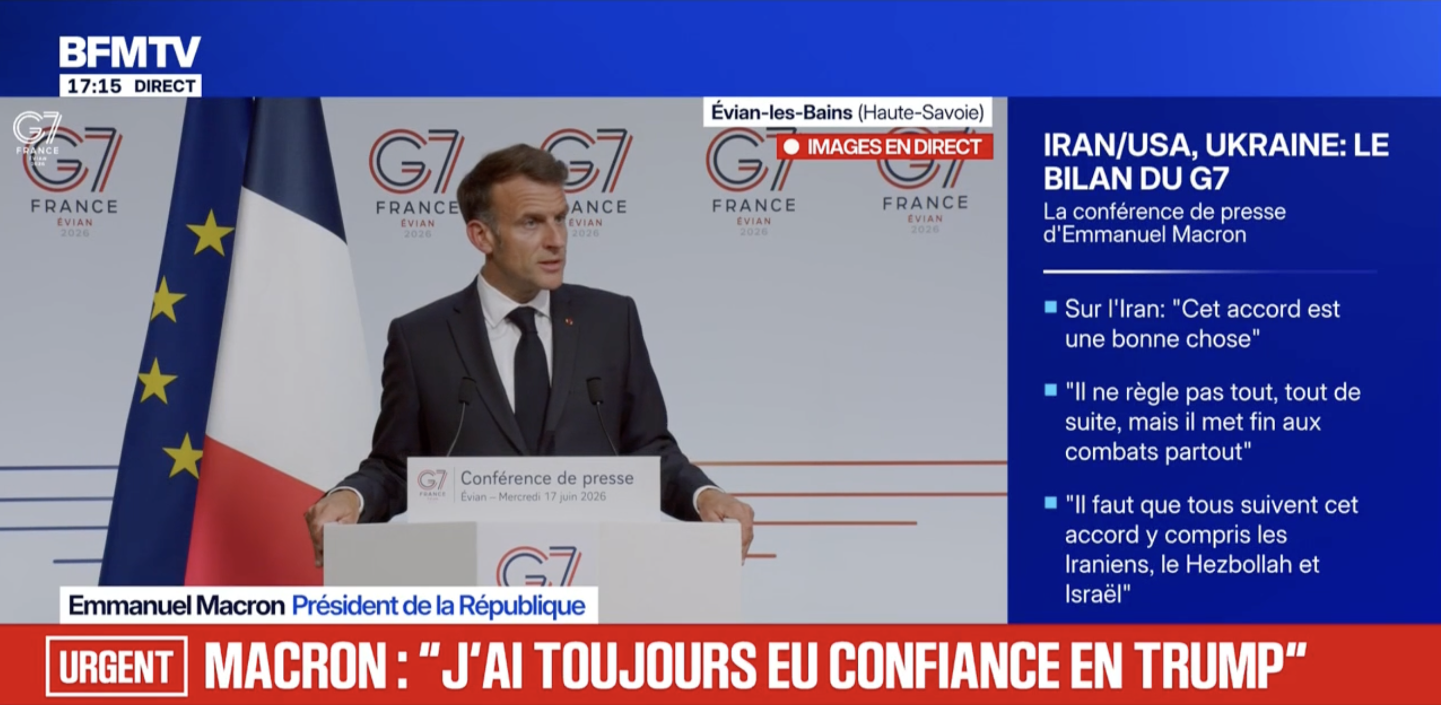 Vidéo : lors du sommet du G7, Emmanuel Macron affirme n'avoir « jamais été ambigu, ni faible avec Donald Trump »