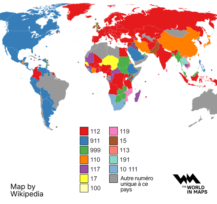Les numéros de téléphone d'urgence dans le monde