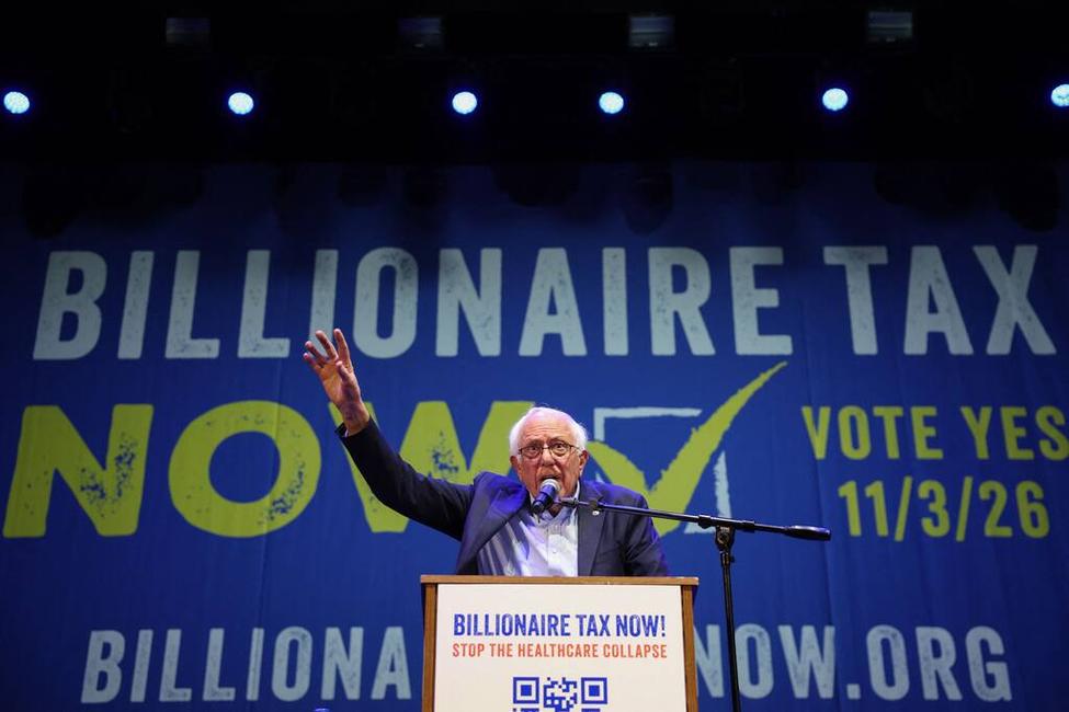 Bernie Sanders, lors du lancement de la campagne pour le California Billionaire Tax Act, à Los Angeles. 
