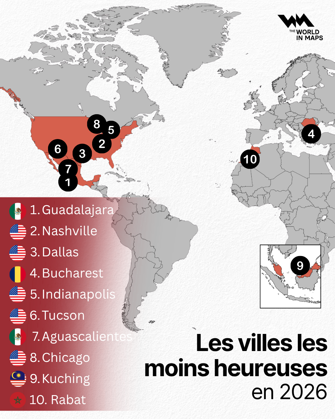 Les villes classées les plus malheureuses du monde