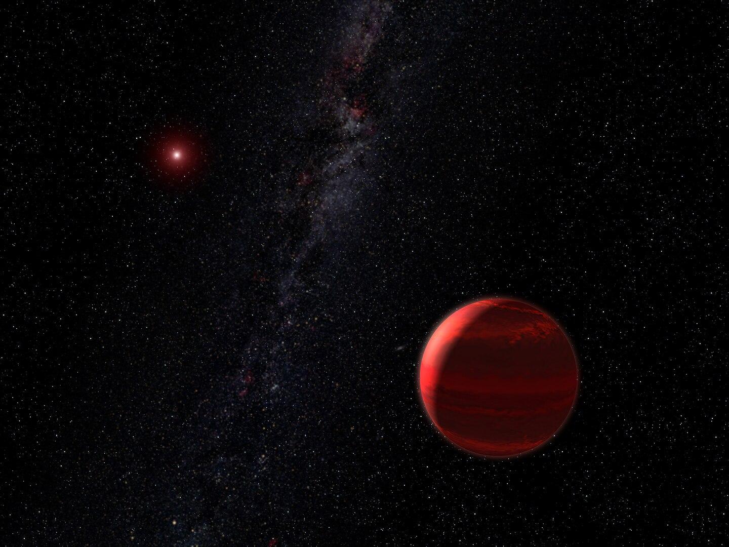 Vue d'artiste d'une planète autour d'une naine rouge.