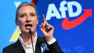 Alice Weidel, co-dirigeante d'Alternative pour l'Allemagne (AfD) et principale candidate de son parti à la chancellerie, lors d'une soirée électorale à Berlin, le 23 février 2025.