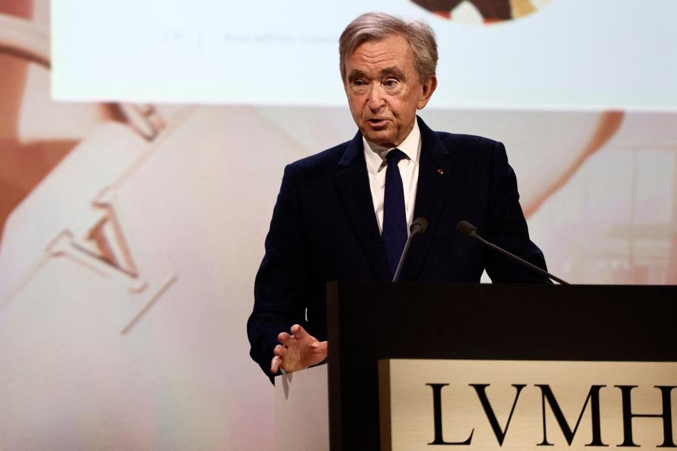 Bernard Arnault, PDG de LVMH, lors de la présentation des résultats financiers du groupe dans le cadre d'une assemblée générale des actionnaires à Paris, le 17 avril 2025.
