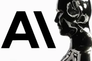 Un mannequin devant le logo de la société américaine de recherche et de sécurité en intelligence artificielle Anthropic, lors d'une séance photo à Paris.
