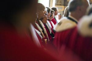 Des magistrats français assistent à une audience solennelle à la Cour de cassation, le 29 août 2014, au palais de justice de Paris.