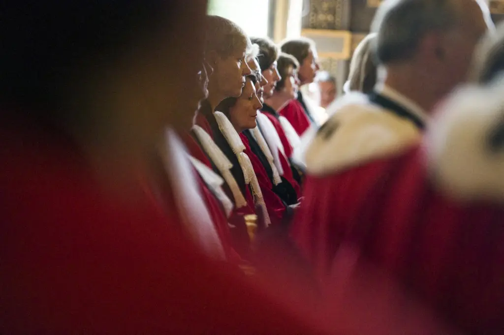 Des magistrats français assistent à une audience solennelle à la Cour de cassation, le 29 août 2014, au palais de justice de Paris.