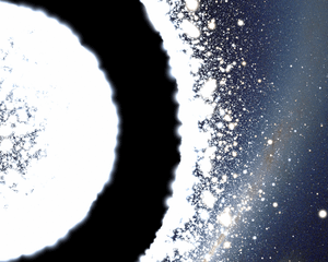 Exemple de trou de ver dans une métrique de Schwarzschild, tel qu'il serait vu par un observateur ayant franchi l'horizon du trou noir.