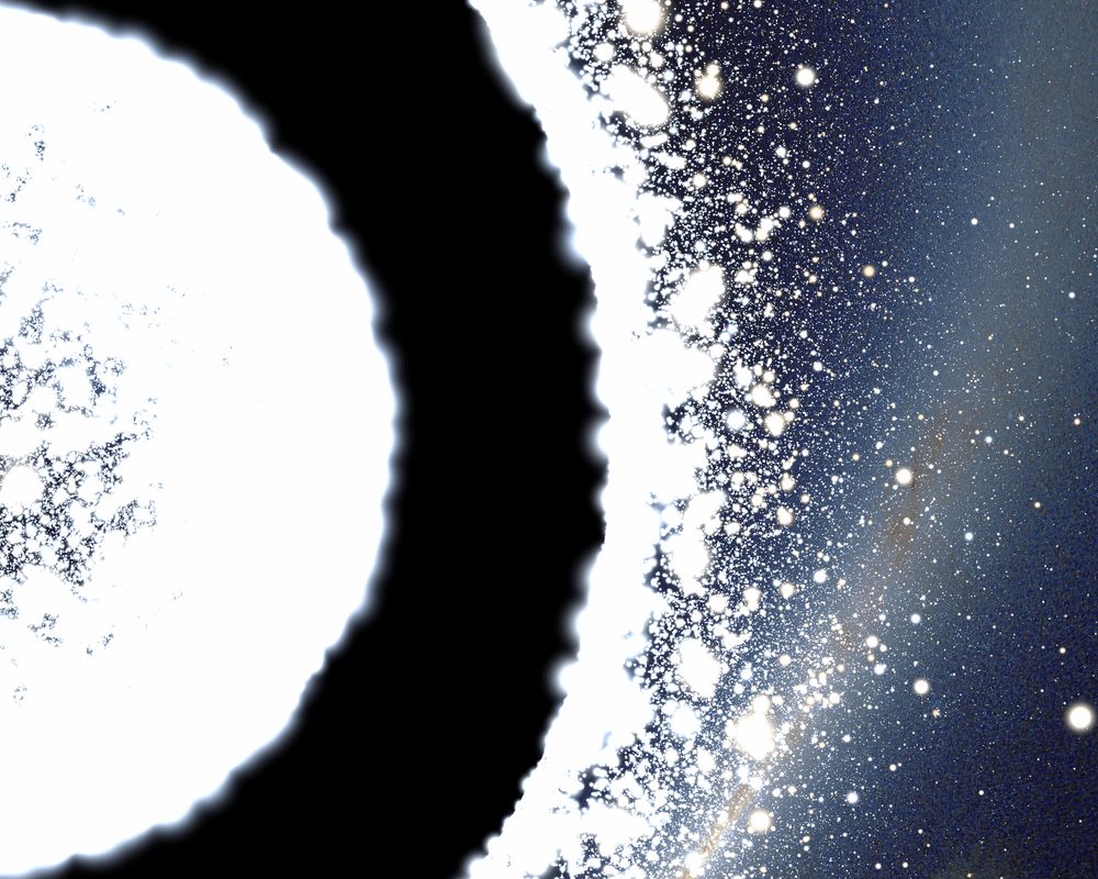 Exemple de trou de ver dans une métrique de Schwarzschild, tel qu'il serait vu par un observateur ayant franchi l'horizon du trou noir.