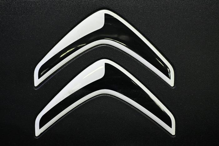 Le logo du constructeur automobile Citroën exposé au Salon de l'automobile de Paris, le 16 octobre 2024.