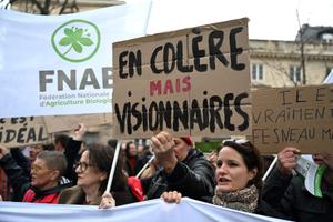 Des agriculteurs bio manifestent devant l'Assemblée nationale à Paris, le 7 février 2024.