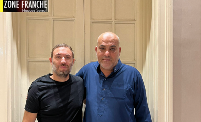 Thomas Portes, député Fi, au côté d'Abu Amir Eleiwa, coordinateur de l'association Humani'Terre, proche des Frères musulmans selon le Parquet national antiterroriste