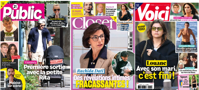 Louane se sépare, Laeticia Hallyday se répare; Rihanna & A$AP Rocky se font attaquer dans les Vosges, Kylie Minogue & Justin Bieber se donnent des frissons; Lauren Sanchez-Bezos & Orlando Bloom montrent le paquet, Nicole Kidman fait du free-wig