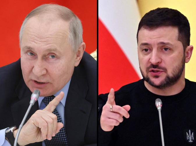 Un montage des portraits de Volodymyr Zelensky et Vladimir Poutine, image d'illustration.