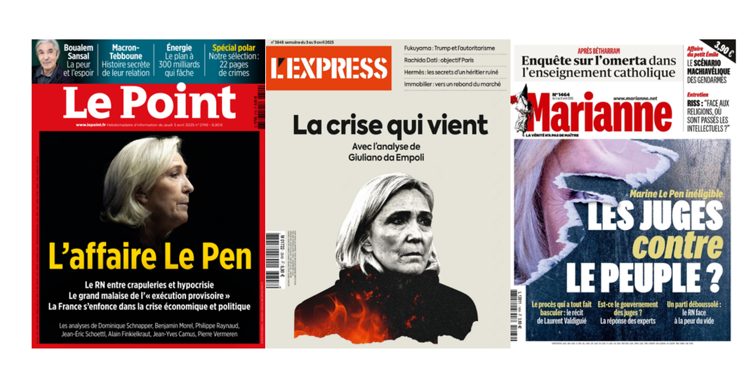 Les unes des hebdomadaires du 3 avril 2025.