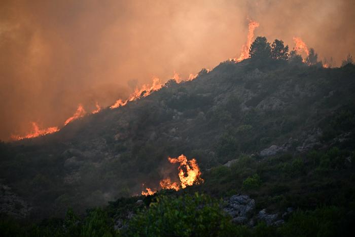 Une forêt est en proie aux flammes alors qu'un incendie fait rage près de Fontjoncouse, dans le sud-ouest de la France, le 6 août 2025. (Image d'illustration)