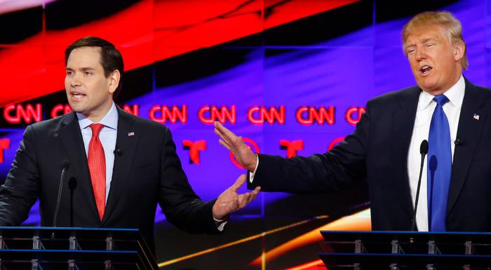 Marco Rubio et Donald Trump lors du débat de CNN à Houston.