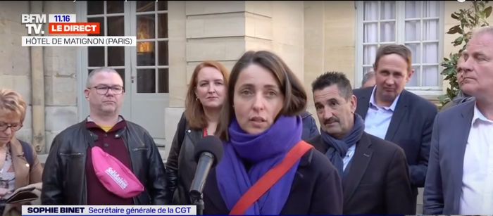 l'intersyndicale à la sortie de la réunion avec E. Borne