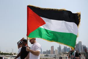 Un homme tenant un drapeau palestinien marche. (Image d'illustration)