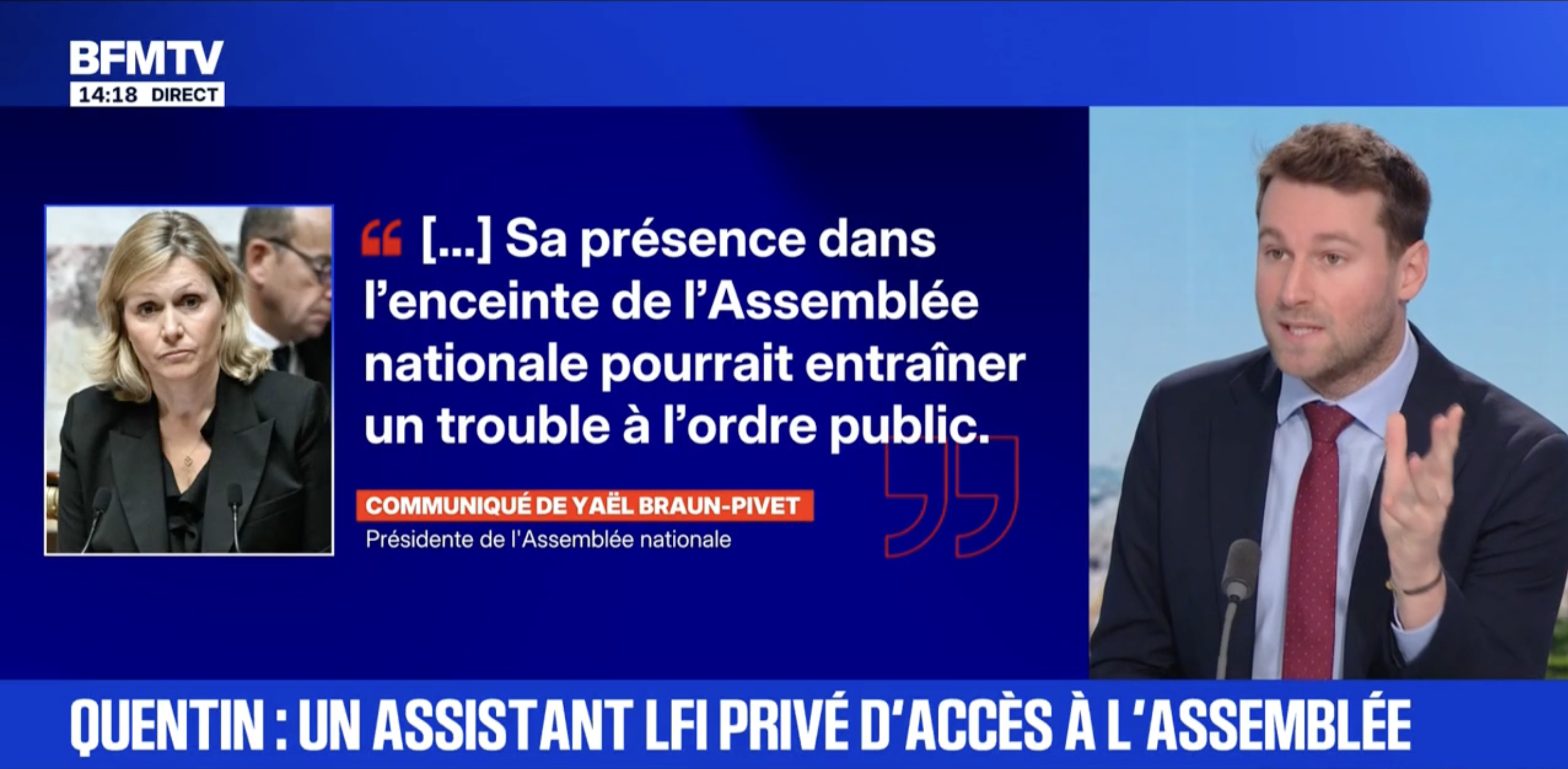 Mort de Quentin : l'accès à l'Assemblée suspendu pour l'assistant parlementaire du député LFI Raphaël Arnault
