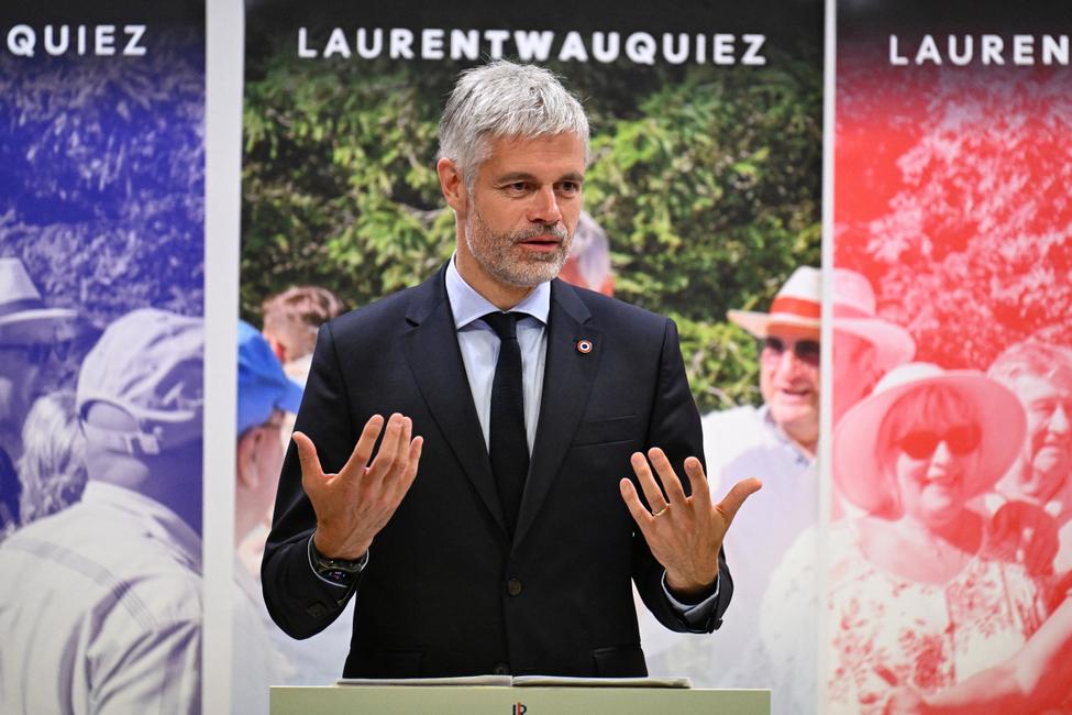 Laurent Wauquiez s'exprime lors d'un meeting dans le cadre de la campagne pour la présidence du parti Les Républicains, à Biarritz, le 18 avril 2025. (Image d'illustration)