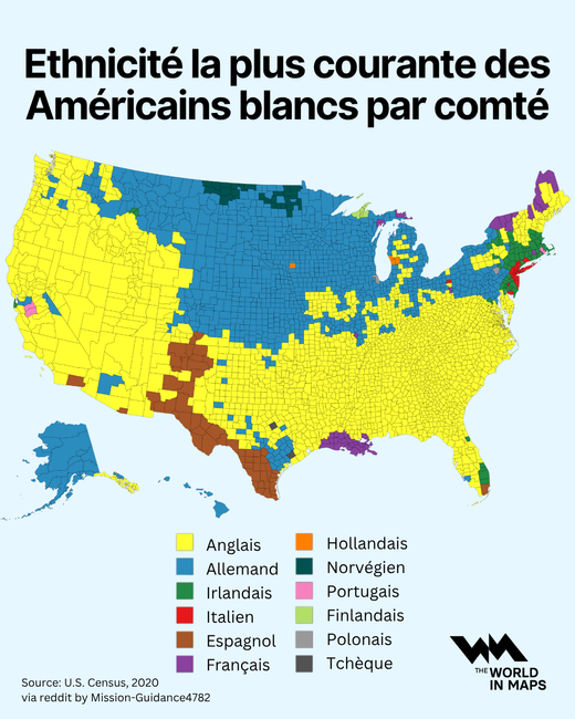 Ethnicité la plus courante par comtés aux Etats-Unis