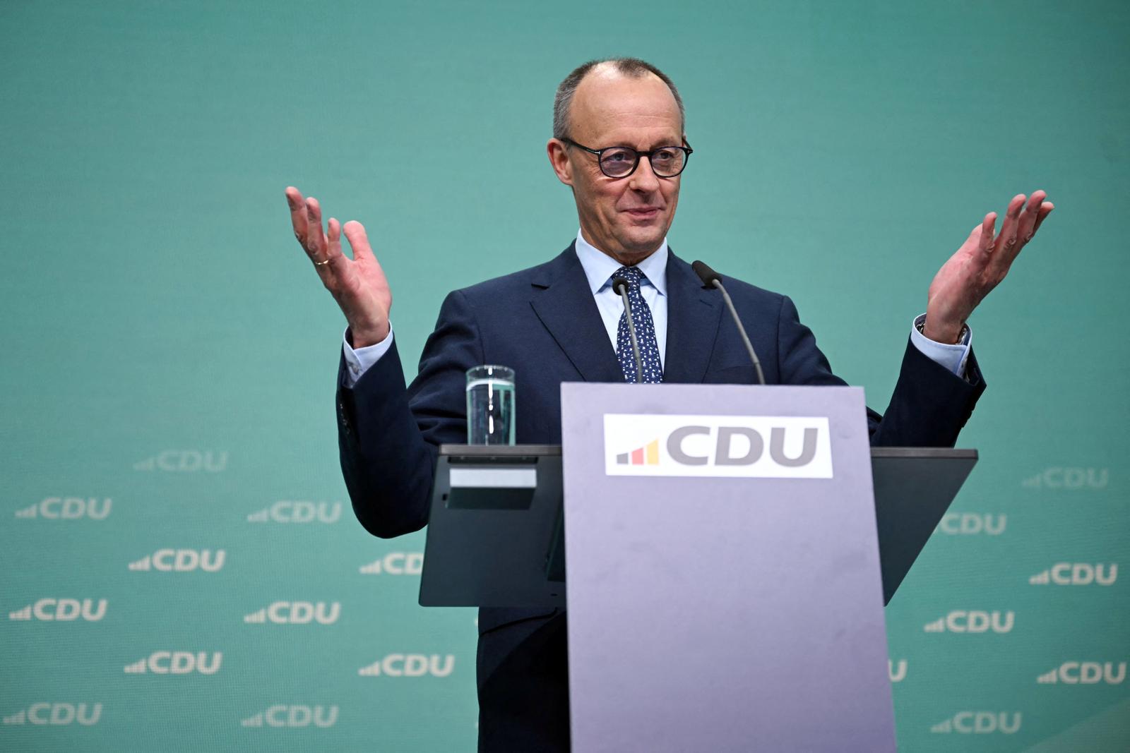 Friedrich Merz lors d'une conférence de presse à l'issue d'une réunion de la direction du parti CDU au siège du parti, à Berlin, le 24 février 2025. (image d'illustration)