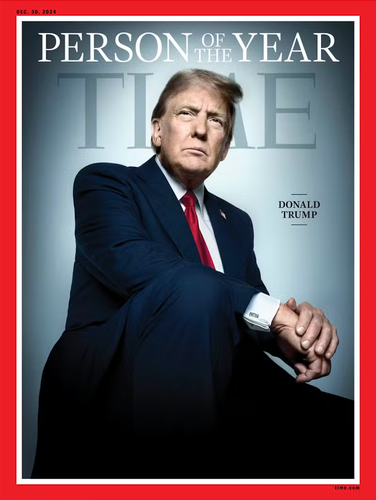 Couverture du dernier numéro de « Time », daté du 30 décembre 2024, consacrant Donald Trump comme personnalité de l’année 2024