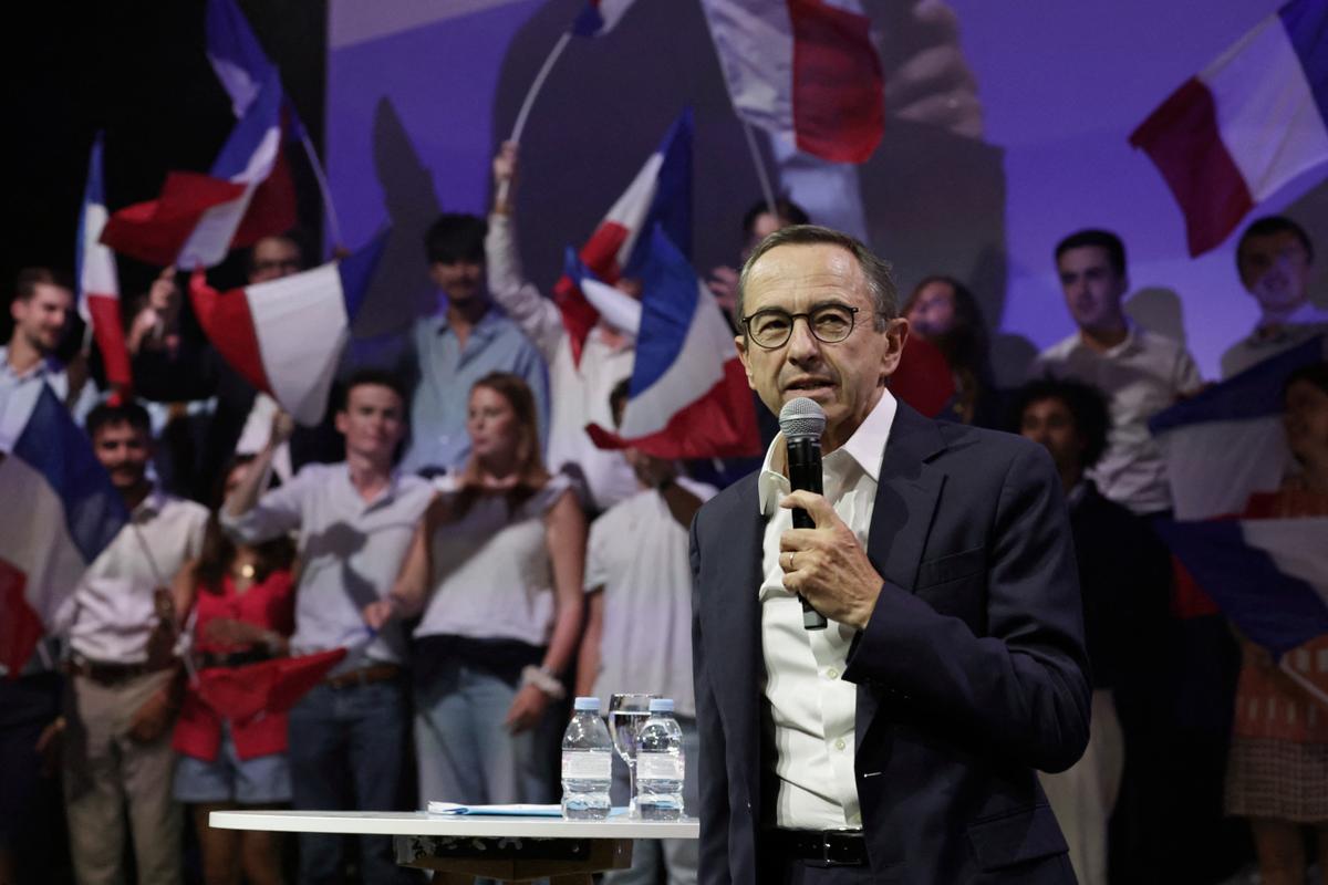 Bruno Retailleau s'exprime lors du meeting de rentrée politique du parti LR, à Port-Marly, au nord-ouest de Paris, le 7 septembre 2025.