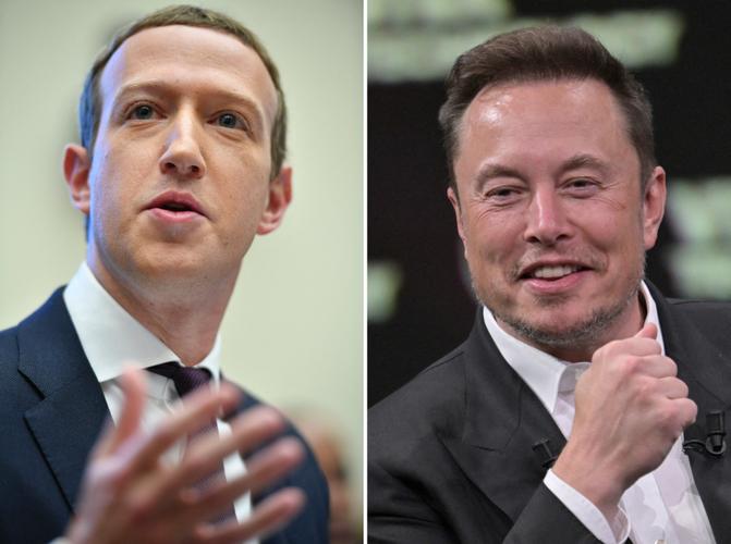 Un montage photo des portraits du PDG de Facebook, Mark Zuckerberg, et du patron de X, anciennement Twitter, Elon Musk (image d'illustration).