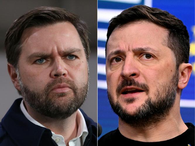 Un montage pour l'AFP des portraits du vice-président américain J.D. Vance et du dirigeant ukrainien Volodymyr Zelensky.