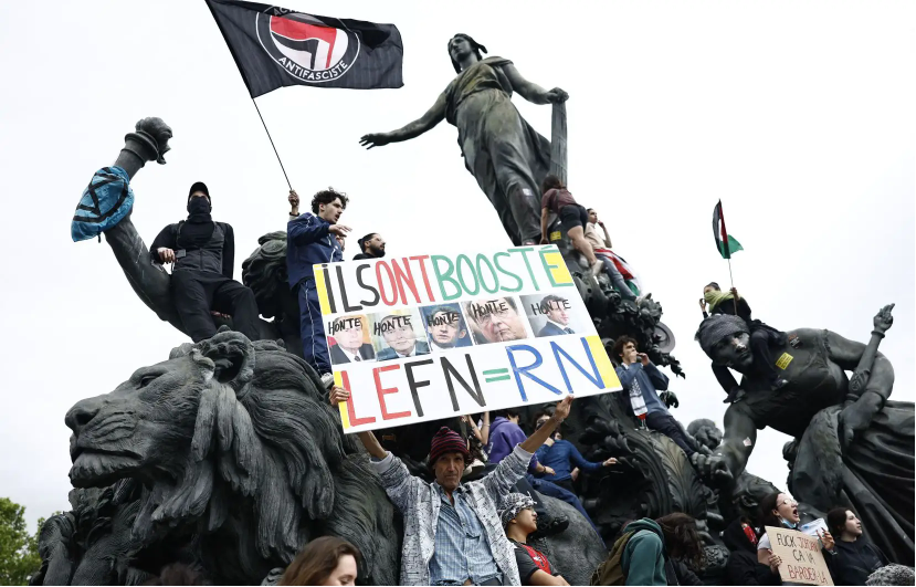 Une manifestation contre l’extrême droite organisée Place de la République, à Paris, le 15 juin 2024.