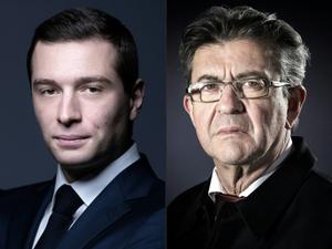 Un montage des portraits de Jean-Luc Mélenchon et de Jordan Bardella.