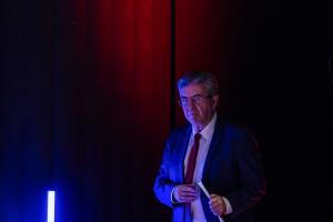 Jean-Luc Mélenchon, fondateur de La France Insoumise lors d'un discours à Roubaix, dans le nord de la France, le 31 janvier 2026.