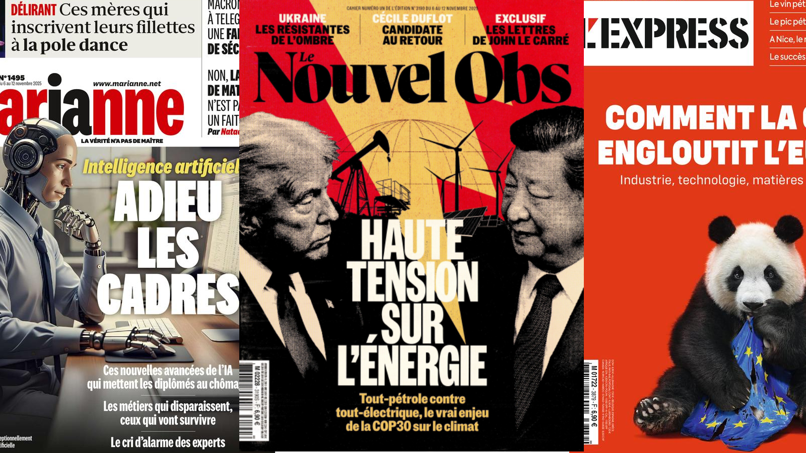 L'Obs rejoue la guerre Chine-USA version pétrole-électricité, L'Express voit la productivité chinoise nous dévorer; Notes de frais : Marianne révèle les vilaines méthodes de la mairie de Paris; Duflot assume sa ménopause; Sarko au régime yaourt