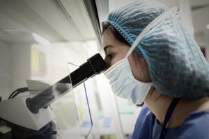 Une employée du laboratoire de biologie de la reproduction CECOS, une unité de procréation médicalement assistée (PMA) de l'hôpital Tenon.