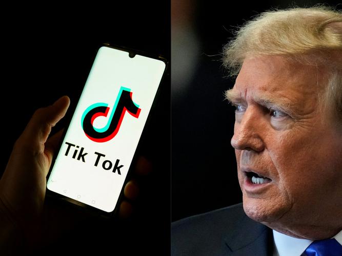 Un portrait de Donald Trump et une personne utilisant TikTok sur son smartphone. (Image d'illustration)