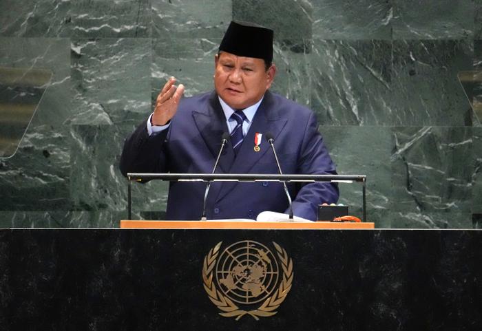 Le président indonésien Prabowo Subianto s'exprime lors du débat général de l'Assemblée générale des Nations Unies au siège de l'ONU à New York, le 23 septembre 2025.