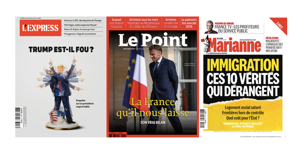 Les Unes des hebdos du 23 avril 2026. 