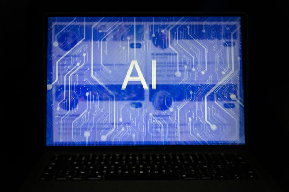 Intelligence artificielle sur fond d'écran d'ordinateur portable. (Image d'illustration)