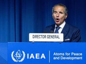 Le directeur général de l'Agence internationale de l'énergie atomique (AIEA), Rafael Grossi, s'exprime lors de la réunion du Conseil des gouverneurs de l'AIEA au siège de l'agence à Vienne, en Autriche, le 14 septembre 2026.