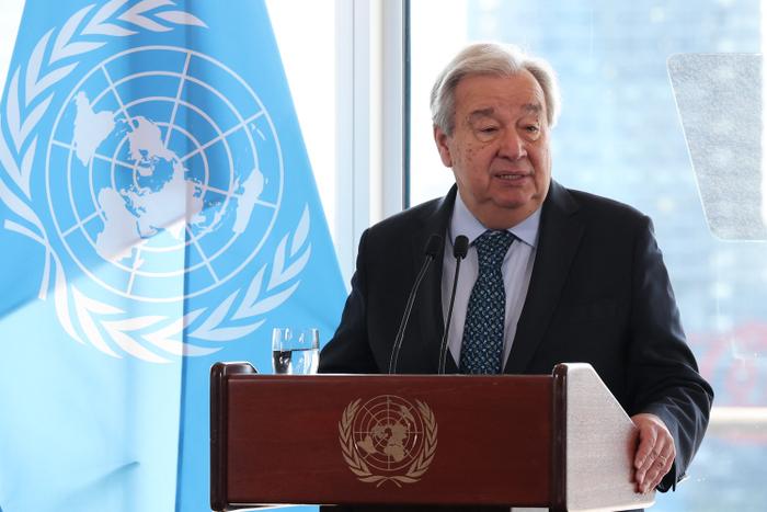 Le secrétaire général des Nations unies, Antonio Guterres, prononce un discours au siège de l'ONU à New York, le 22 juillet 2025.