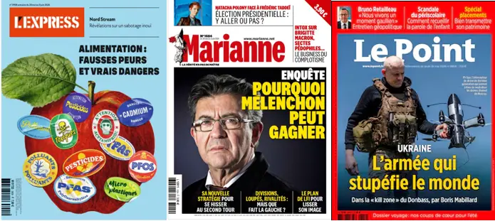 "L'Express", "Marianne" et "Le Point".