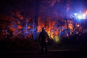 Un pompier face au feu en Gironde
