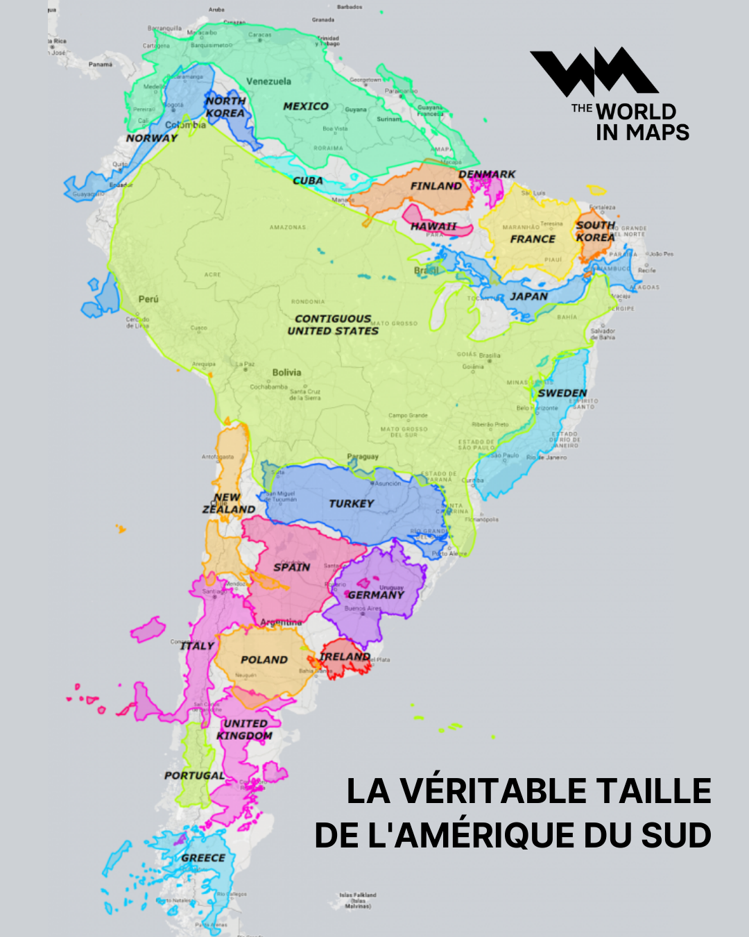 Cette carte corrige une illusion géographique : découvrez la véritable taille de l'Amérique du Sud face au reste du monde
